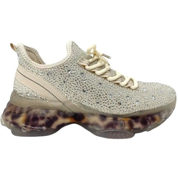 Very G‎ Hella Cream Rhinestone Chunky Sneakers With Leopard Print Size 6 - Picture 2 of 3